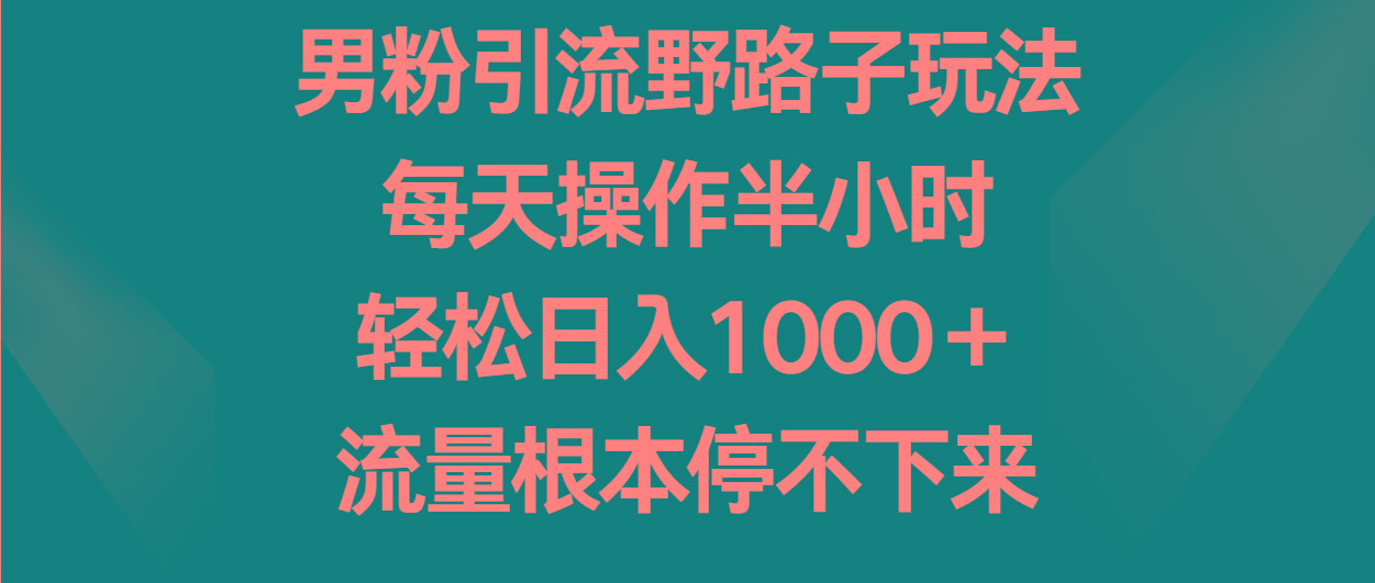 男粉引流野路子玩法，每天操作半小时轻松日入1000＋，流量根本停不下来-游客之家