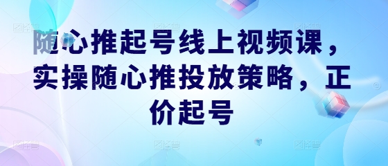 随心推起号线上视频课，实操随心推投放策略，正价起号-游客之家