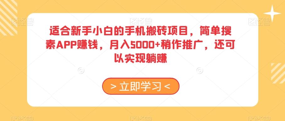 适合新手小白的手机搬砖项目，简单搜素APP赚钱，月入5000+稍作推广，还可以实现躺赚【揭秘】-游客之家