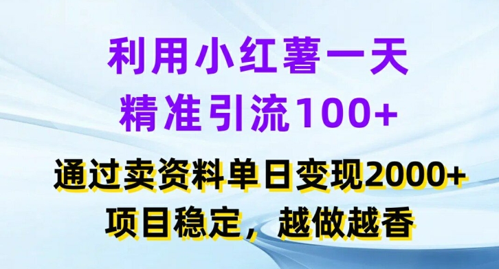 利用小红书一天精准引流100+，通过卖项目单日变现2k+，项目稳定，越做越香【揭秘】-游客之家