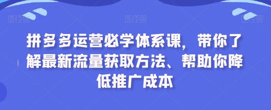 拼多多运营必学体系课，带你了解最新流量获取方法、帮助你降低推广成本-游客之家