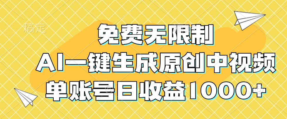 免费无限制，AI一键生成原创中视频，单账号日收益1000+-游客之家