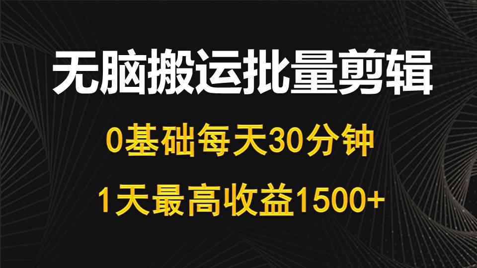 (10008期)每天30分钟，0基础无脑搬运批量剪辑，1天最高收益1500+-游客之家