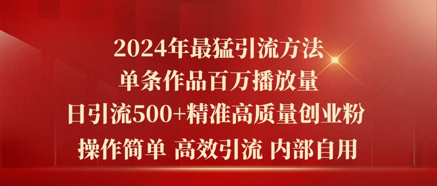 2024年最猛暴力引流方法，单条作品百万播放 单日引流500+高质量精准创业粉-游客之家
