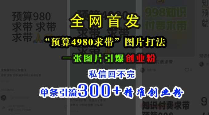 小红书“预算4980带我飞”图片打法，一张图片引爆创业粉，私信回不完，单条引流300+精准创业粉-游客之家