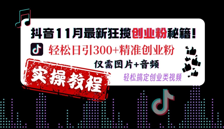 抖音11月最新狂揽创业粉秘籍，轻松日引300+精准创业粉，仅需图片+音频，轻松搞定创业类视频-游客之家