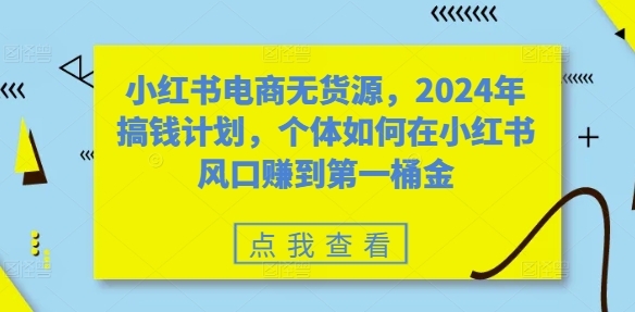 小红书电商无货源，2024年搞钱计划，个体如何在小红书风口赚到第一桶金-游客之家