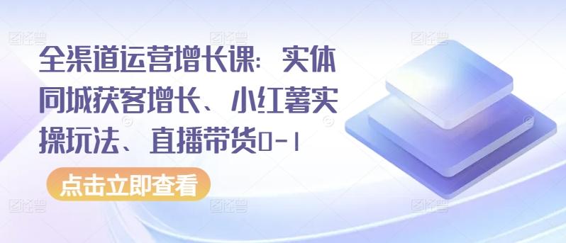 全渠道运营增长课：实体同城获客增长、小红薯实操玩法、直播带货0-1-游客之家