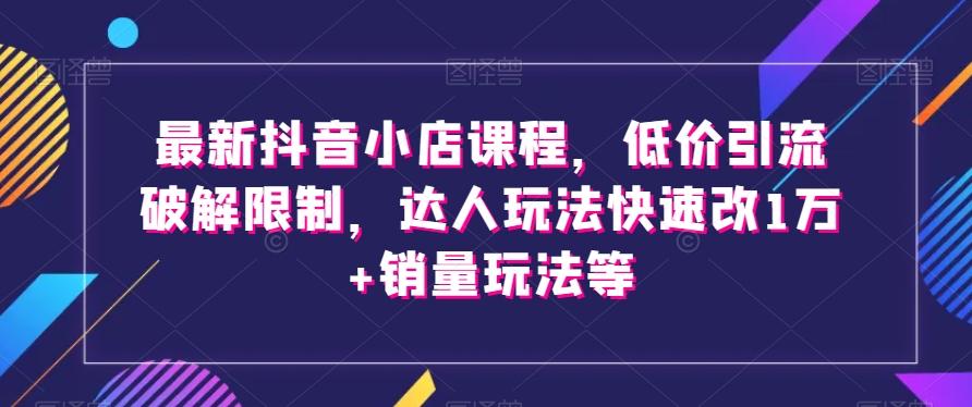 最新抖音小店课程，低价引流破解限制，达人玩法快速改1万+销量玩法等-游客之家