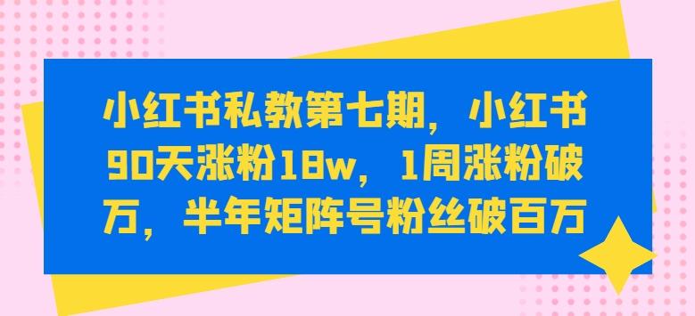 小红书私教第七期，小红书90天涨粉18w，1周涨粉破万，半年矩阵号粉丝破百万-游客之家