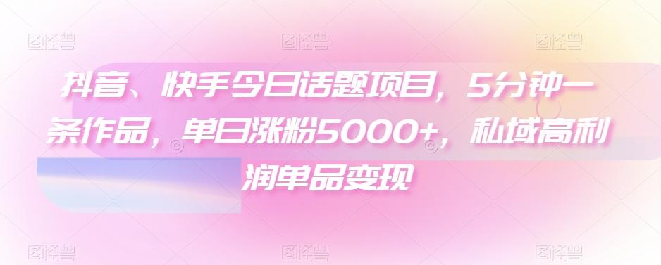 抖音、快手今日话题项目，5分钟一条作品，单日涨粉5000+，私域高利润单品变现-游客之家