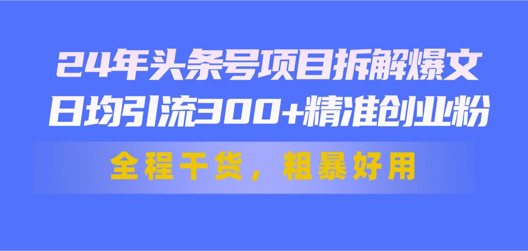 24年头条号项目拆解爆文，日均引流300+精准创业粉，全程干货，粗暴好用-游客之家