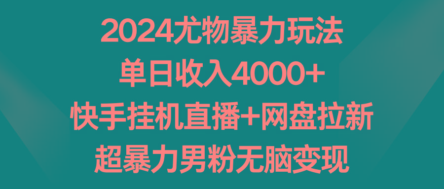 2024尤物暴力玩法 单日收入4000+快手挂机直播+网盘拉新 超暴力男粉无脑变现-游客之家