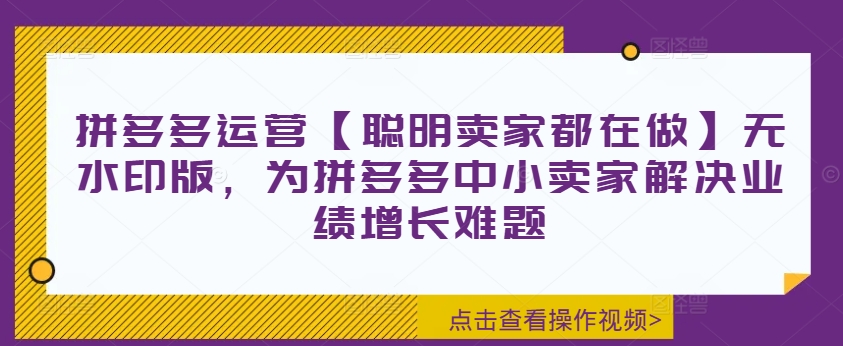 拼多多运营【聪明卖家都在做】无水印版，为拼多多中小卖家解决业绩增长难题-游客之家