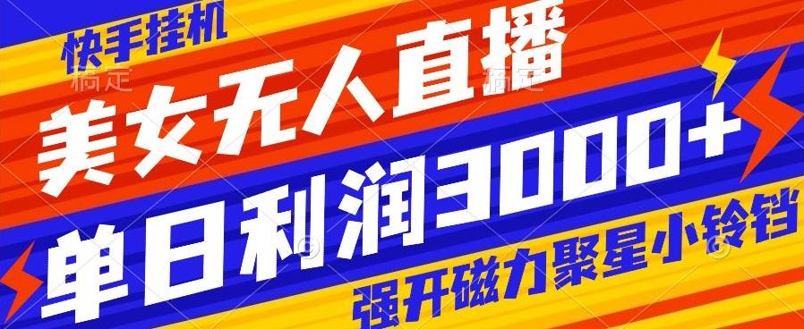 快手挂机，美女无人直播，强开磁力聚星小铃铛，日入3000+-游客之家