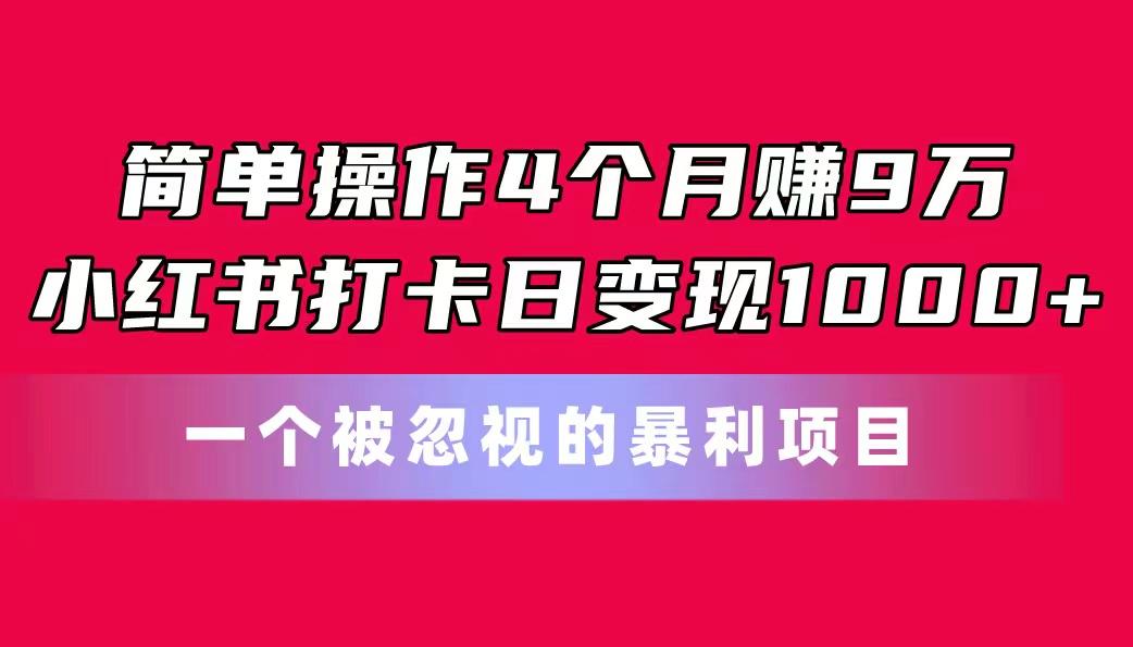 简单操作4个月赚9万！小红书打卡日变现1000+！一个被忽视的暴力项目-游客之家