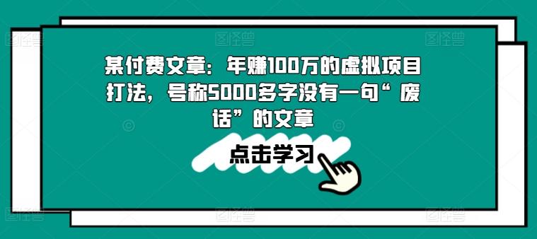 某付费文章：年赚100w的虚拟项目打法，号称5000多字没有一句“废话”的文章-游客之家