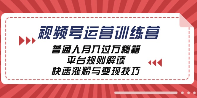 视频号运营训练营：普通人月入过万秘籍，平台规则解读，快速涨粉与变现-游客之家