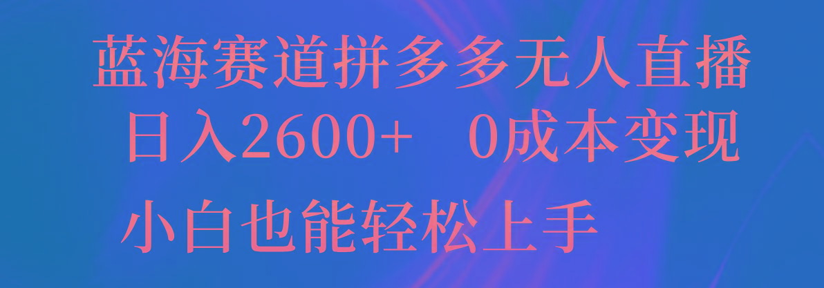 蓝海赛道拼多多无人直播，日入2600+，0成本变现，小白也能轻松上手-游客之家