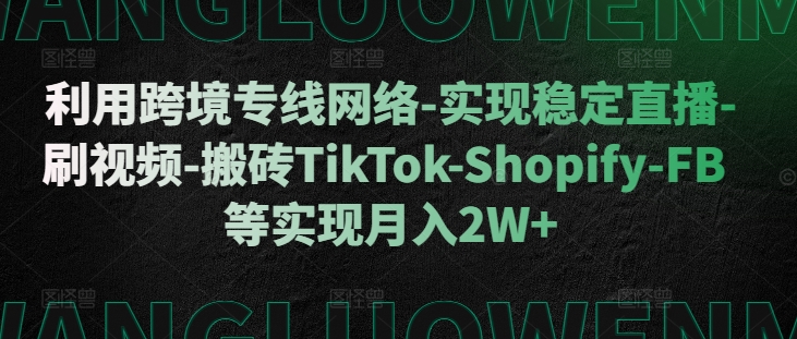 利用跨境专线网络-实现稳定直播-刷视频-搬砖TikTok-Shopify-FB等实现月入2W+【揭秘】-游客之家