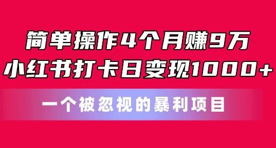 简单操作4个月赚9w，小红书打卡日变现1k，一个被忽视的暴力项目【揭秘】-游客之家