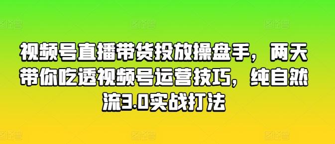 视频号直播带货投放操盘手，两天带你吃透视频号运营技巧，纯自然流3.0实战打法-游客之家