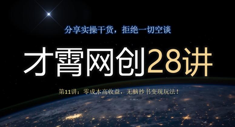 才霄网创28讲第11讲：零成本高收益，无脑抄书变现玩法！-游客之家