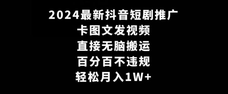 2024最新抖音短剧推广，卡图文发视频，直接无脑搬，百分百不违规，轻松月入1W+【揭秘】-游客之家