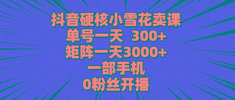 (9551期)抖音硬核小雪花卖课，单号一天300+，矩阵一天3000+，一部手机0粉丝开播-游客之家